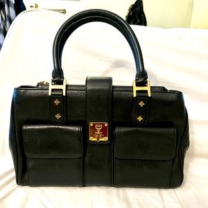 MCM-Black Leather top handle Bag
